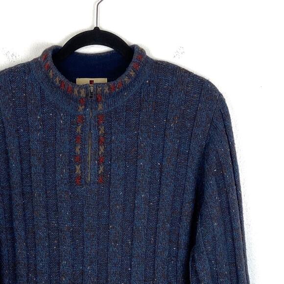 Woolrich Womens Pullover Sweater Quarter Zip Wide Ribbed Knit Variegated Blue XL - Picture 1 of 8